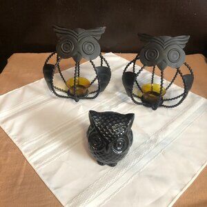 Owl Metal Tealight Candle Holder, Set of 2 & Owl Ceramic Coin Bank